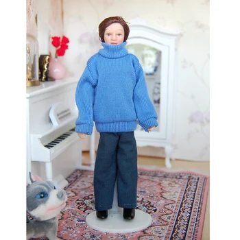 1:12 Viktorijos Porceliano Lėlės, Lėlių Miniatiūriniai Skaičius Vyro Mėlynos Spalvos Megztinis