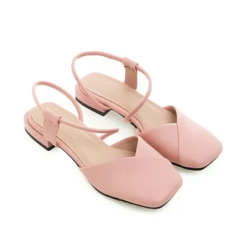 2020 metų vasaros mažas obcasie baotou moterų sandalai guminis padas mažai obcasie aikštėje galvos kolegija stiliaus moteriški batai didelio dydžio 34-46