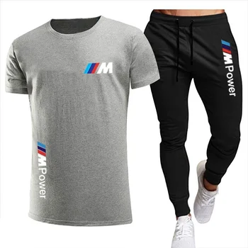 2021 naują BMW mados atsitiktinis sportinę vasarą laiškas spausdinti kostiumas vyriški bėgimo sporto kostiumas vyrams kostiumu, T-marškinėliai trumpomis rankovėmis + visos