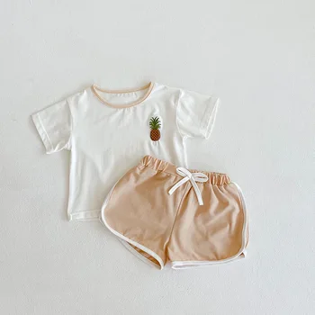 7214 Newbron Drabužių Nustatyti Spalvų Kontrastas Siuvinėti marškinėliai + Šortai Baby Girl Dviejų dalių Kostiumą Berniukams Drabužių Rinkinys
