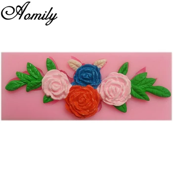 Aomily Nėrinių Rose Formos 3D Silicio Šokolado Želė Saldainiai Vestuvių Tortą Pelėsių 