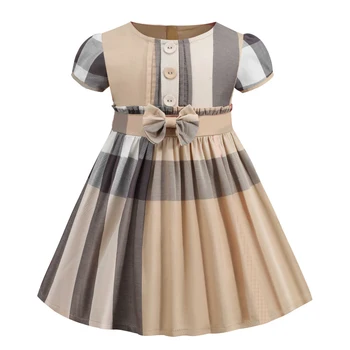 Europos Stiliaus 2021 Trumpas Rankovės Baby Girl Dress Medvilnės Kasdieniai Drabužiai Pledas Vaikams Drabužių Lankas Vasaros 2-6 Metų-line Suknelė