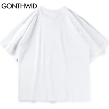 GONTHWID T-Shirts Streetwear Kavos Plakato spauda Atsitiktinis Palaidų Tshirts Hip-Hop Harajuku Medvilnės trumpomis Rankovėmis Tees Vyrų Mados Viršūnes