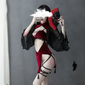 Japonijos Cute Lolita Sleepwear Nustatyti Blogio Demonas, Cosplay Kostiumai, Seksualus Anime apatinis Trikotažas Moterims, Tamsiai Tarnaitė Pagundai Nėrinių Suknelė