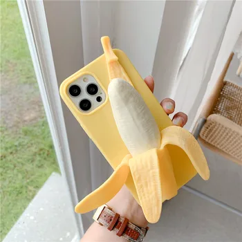 Juokinga 3D Streso Atsarginiais Nulupti Banana Telefono dėklas Skirtas iPhone 12 11 Pro X XS Max XR 7 8 Plius SE2020 Mielas Minkštas Silicon Cover Coque