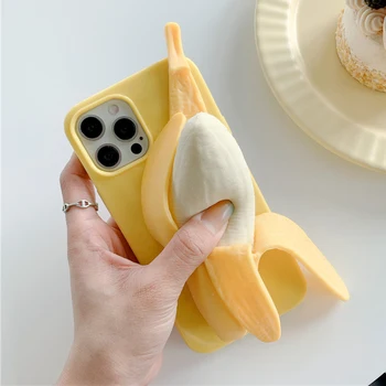 Juokinga 3D Streso Atsarginiais Nulupti Banana Telefono dėklas Skirtas iPhone 12 11 Pro X XS Max XR 7 8 Plius SE2020 Mielas Minkštas Silicon Cover Coque