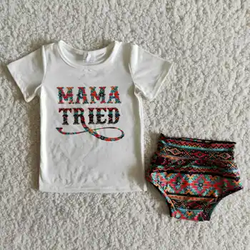 Kūdikių Mergaitės MaMa Bandė Komplektus trumpomis Rankovėmis T-shirt Kamufliažas Gama Vaikų Drabužių Bummies Rinkiniai Boutique Vaikams Drabužių