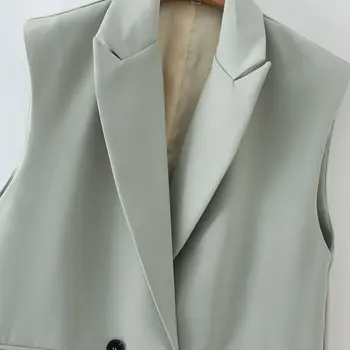 Naujas 2021 Moterų berankovis Švarkas dvigubo breasted liemenę, striukę, biuro ponios atsitiktinis kostiumas Palto kišenės Įpjovomis Apykaklės outwear viršūnės