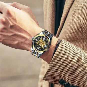 NUGALĖTOJAS Royal Vyrai Laikrodžiai Top Brand Prabangių Laikrodžių Vyrams, Mechaninė Laikrodžius Automatinė Aukso Skeletas Plieno Dirželis Laikrodžiai Naujas