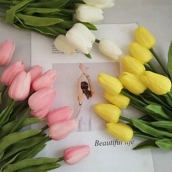 PU Mini Tulip Gėlių Nekilnojamojo Touch Vestuvių Gėlių Puokštė Artificialake Gėlės, Vestuvių Papuošimas, Gėlių Sode Šaliai Dekoro