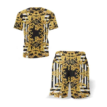 Retro Stiliaus Marškinėliai+Šortai Dviejų dalių Komplektas 2021 M. Vasarą Klasikinis Atsitiktinis Vyrų Rinkiniai, Skaitmeninis Spausdinimas Trumpas Rankovės Vyras Paplūdimio Drabužiai