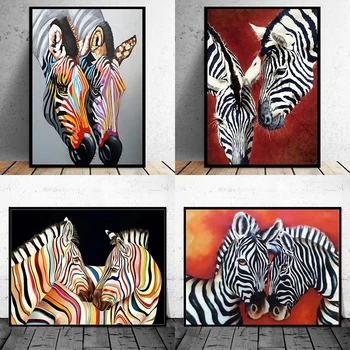 Spalvinga Porų Zebra ir Arklių Šeimos Gyvūnų Drobė Meno Paveikslų, Plakatų ir grafikos Sienos Menas Nuotraukas Kambarį Dekoro