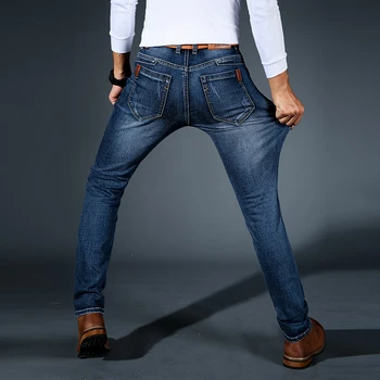 Verslo Atsitiktinis Klasikinio Stiliaus Mados Džinsinio audinio Kelnės Vyrų Juoda Mėlyna Juoda Pants Plus size 2021 Naujas Vyrų Ruožas-fit Džinsai