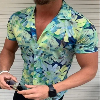 Vyrų Marškinėliai Vasaros Stilius Spausdinti Havajų Paplūdimyje Greenyellow Atsitiktinis Marškinėliai Vyrams, Atsitiktinis Trumpas Rankovės Marškinėliai Camisa Masculina